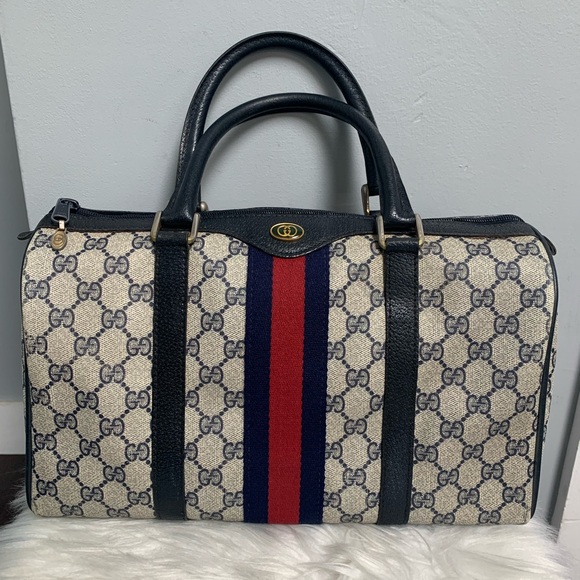 Authentic Gucci Sherry Line navy blue Ophidia Boston bag speedy bag - Picture 5 of 17